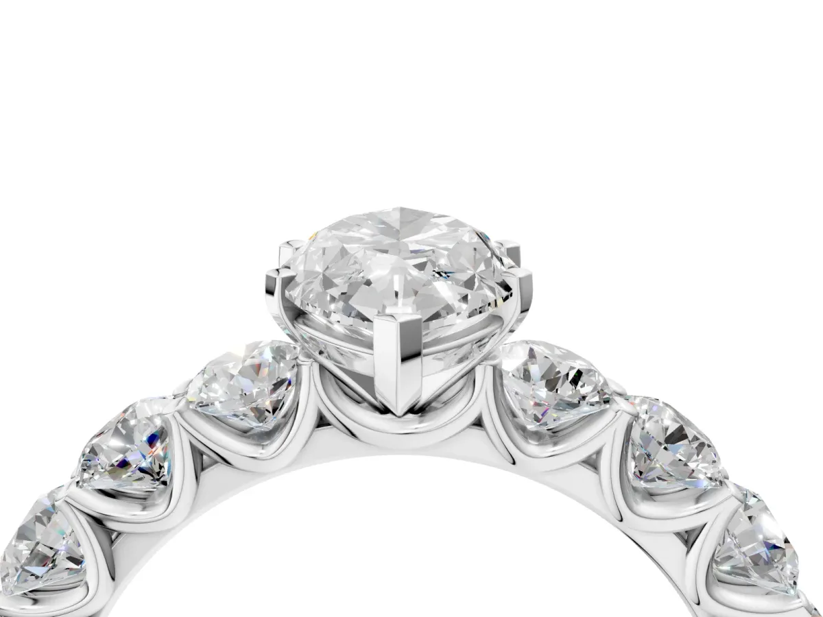 Marquise Cut Diamond Prong Setting with Side Stones on a Pave Band Silver