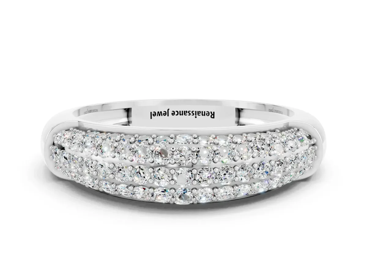 Three-Row Pavé Round Moissanite Dome Band Silver