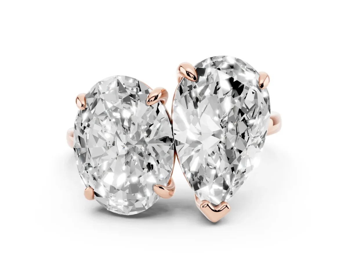 Oval and Pear Toi Moi Ring with Prong Setting and Plain Band Rose gold