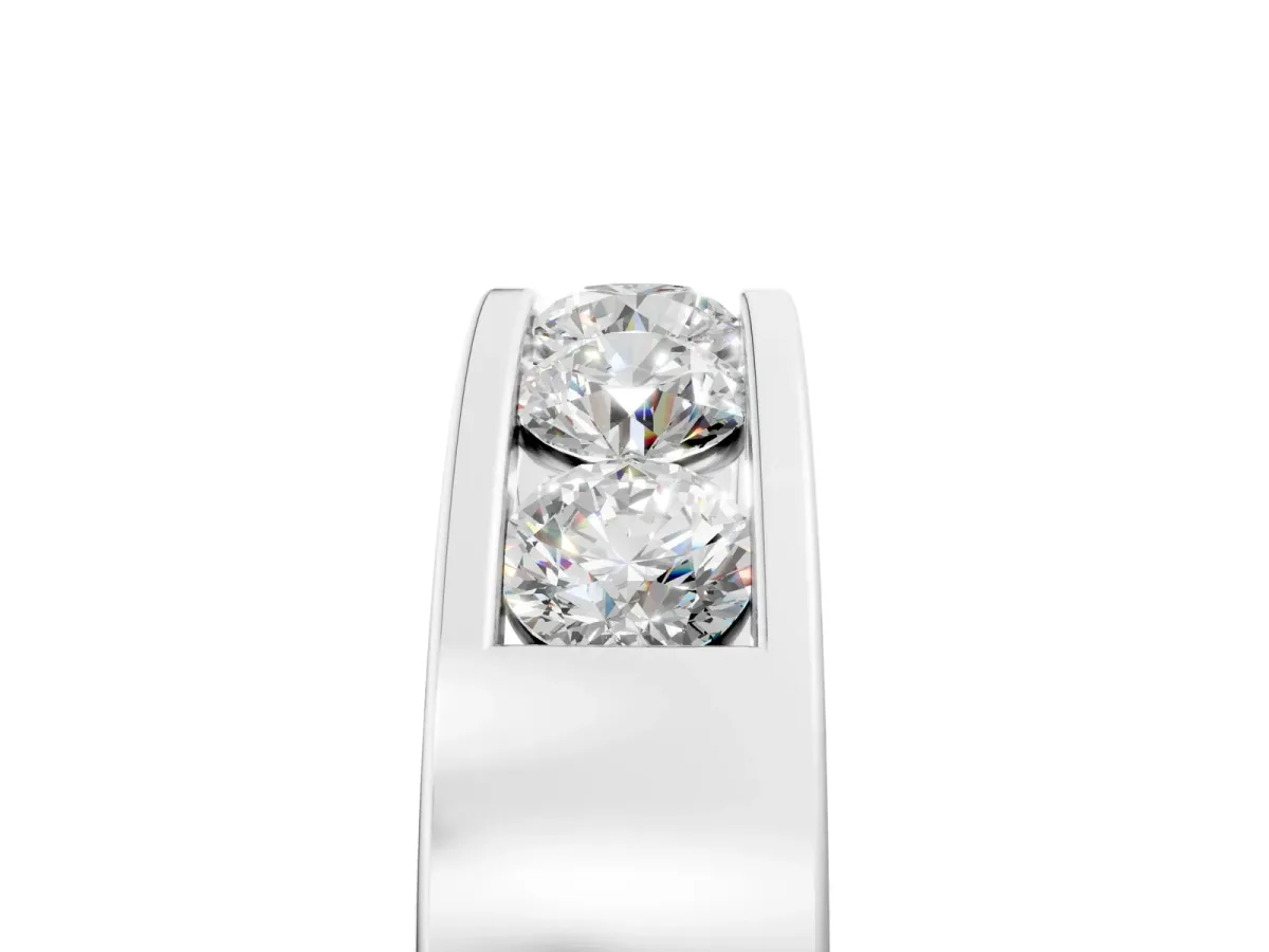 Round Diamond Linear Channel Mens Band Silver