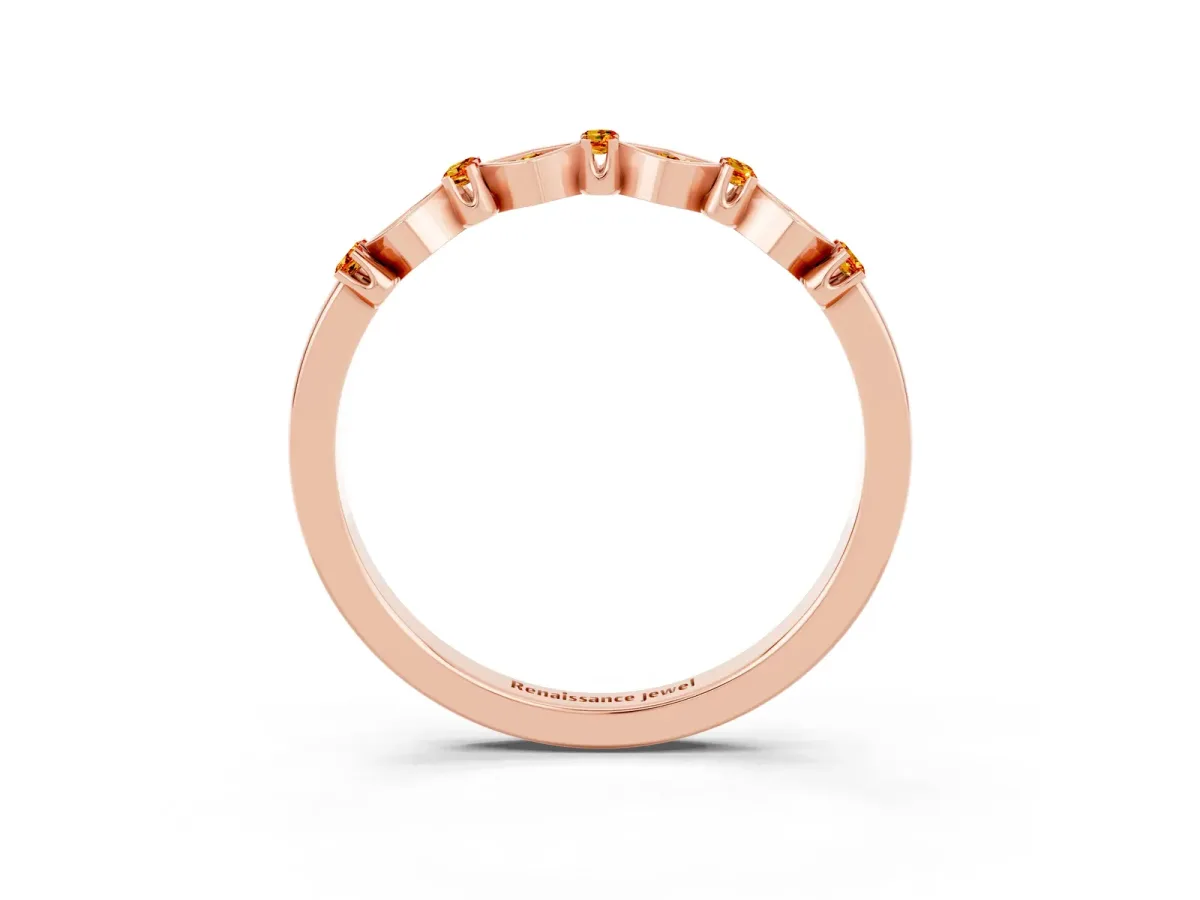 Pavé Cushion Citrine Cluster Eternity Band with Prong Setting Rose gold