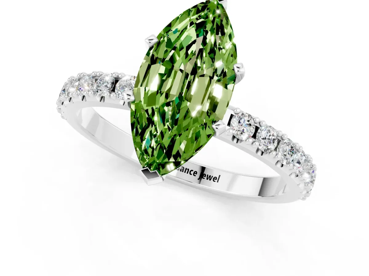 Marquise Cut Peridot Solitaire Pavé Band with Four-Prong Setting Silver