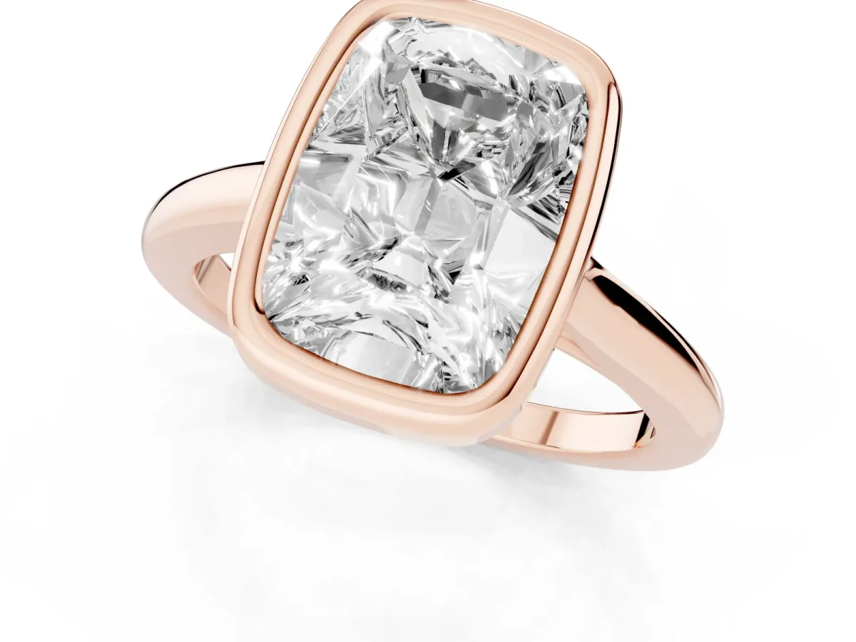 Old Mine Elongated Cushion Diamond Bezel Set Ring Rose gold