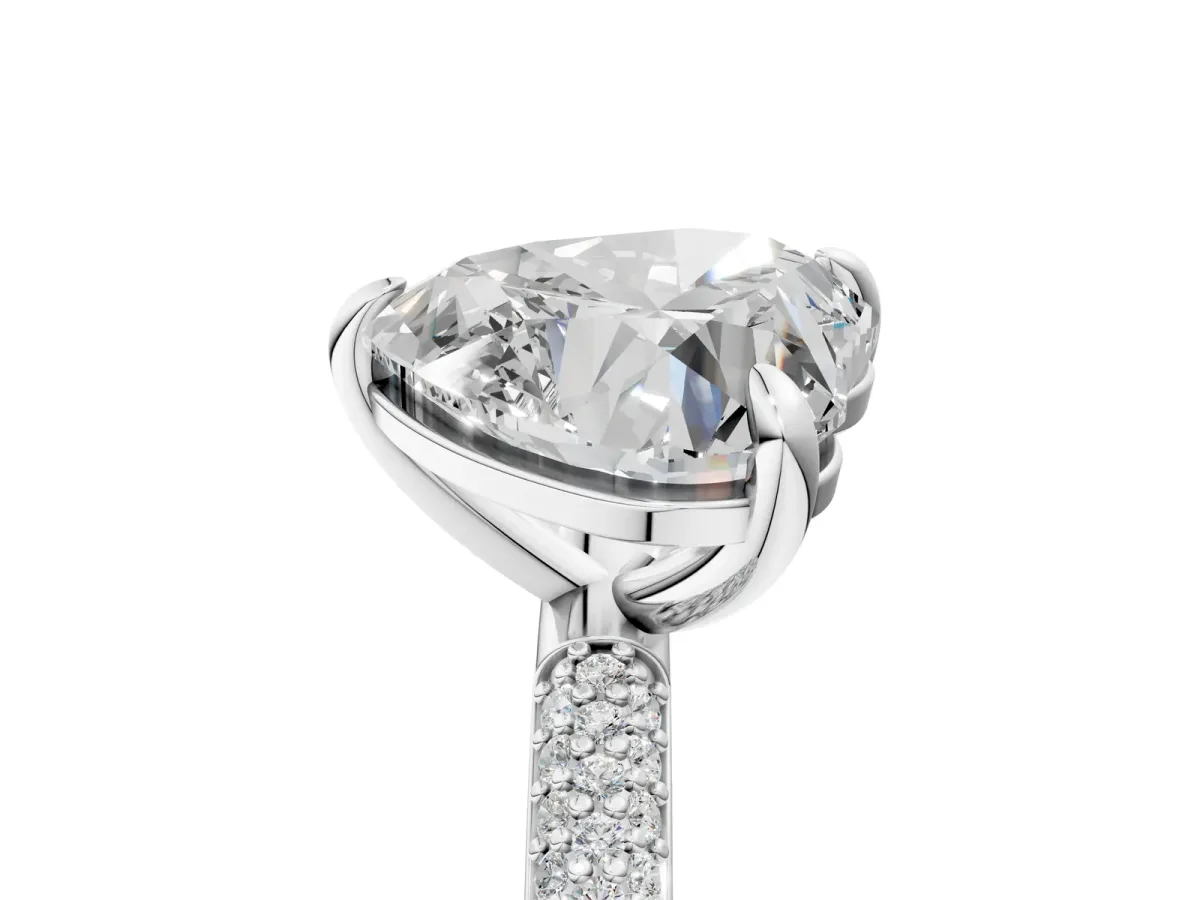 Pear and Heart Toi Moi Ring with Prong Setting and Micro Pave Band Silver
