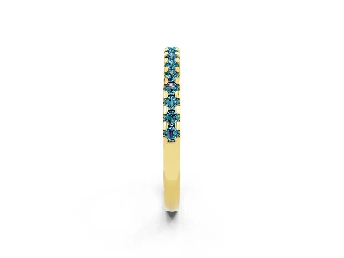Round Blue Topaz Pavé Set Eternity Band with Micro Prong Setting Yellow gold