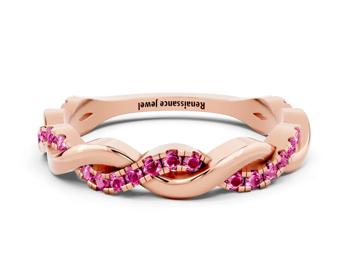 Round Pink Sapphire Twist Eternity Band with Pavé Setting Rose gold