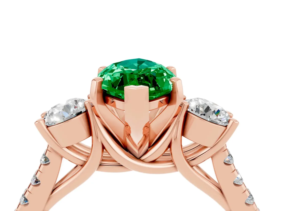 Three-Stone Marquise Cut Emerald Pavé Band with Four-Prong Setting Rose gold