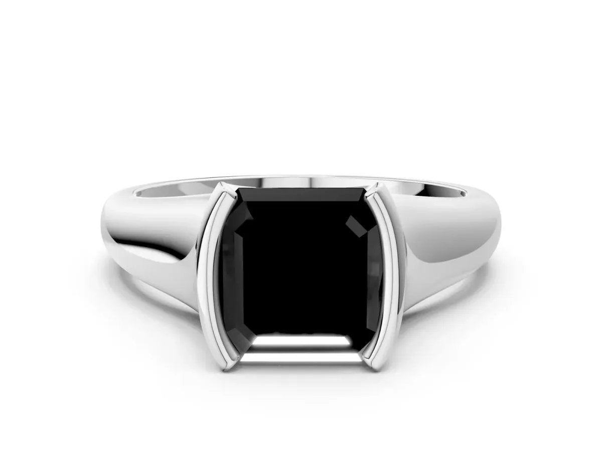 Fancy Black Asscher Cut Solitaire Tension Set Diamond Ring with Split Shank Band Platinum