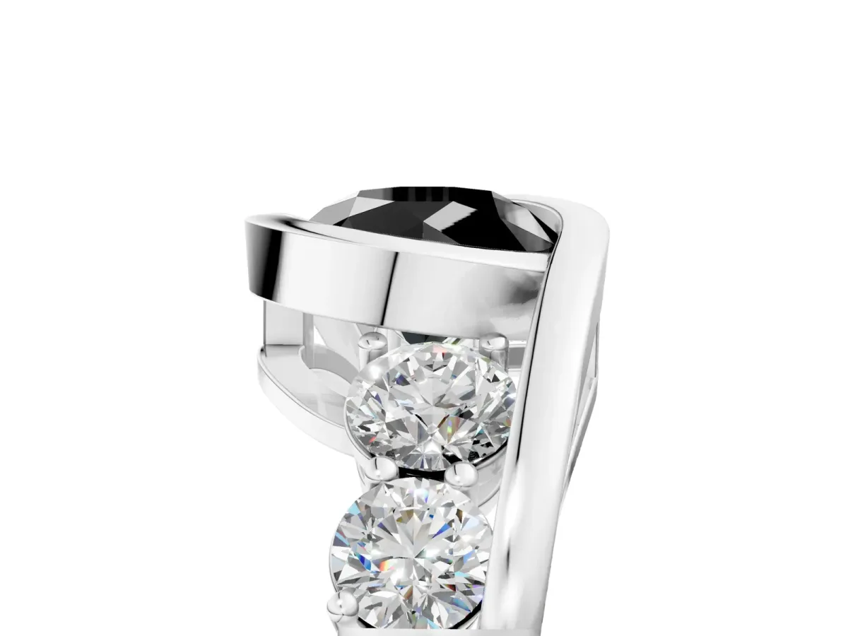Fancy Black Bezel Set Round Cut Diamond Bypass Ring with Round Accents Platinum