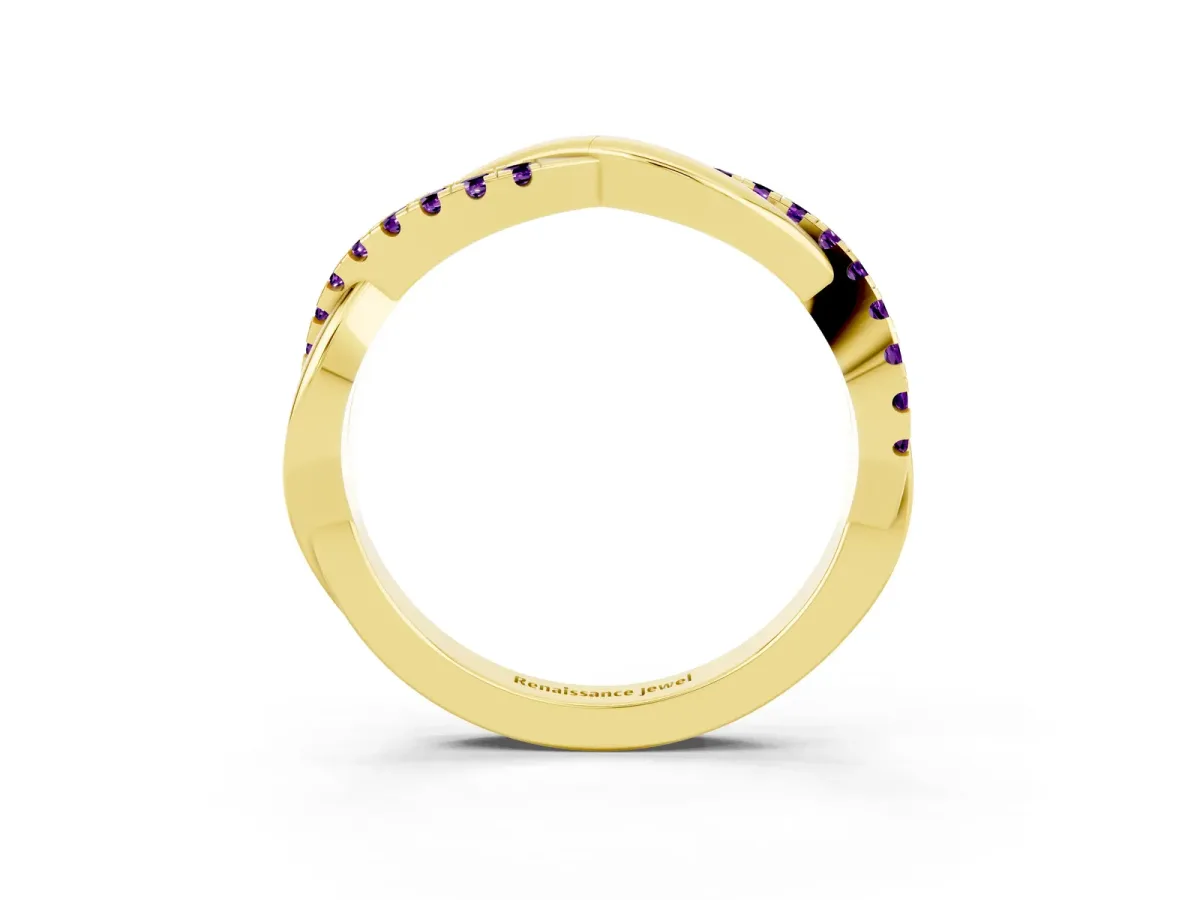 Round Amethyst Twisted Infinity Band with Prong Setting Yellow gold