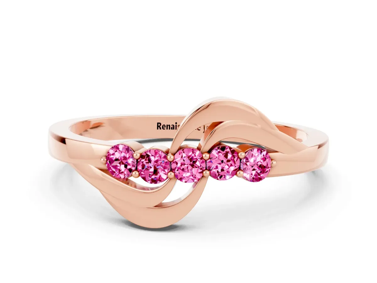 Five-Stone Round Pink Sapphire Crossover Band with Prong Setting Rose gold