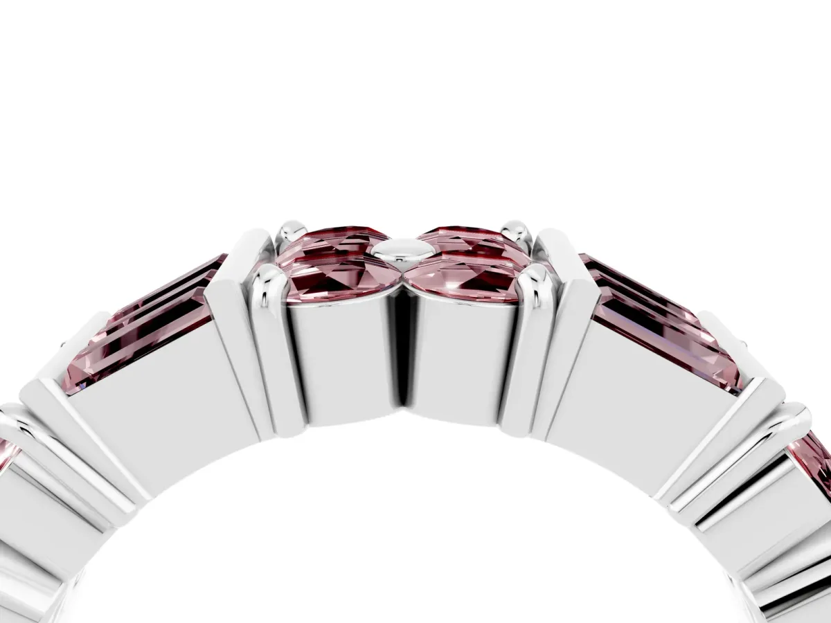 Channel Set Round and Baguette Morganite Anniversary Band with Prong Setting Silver