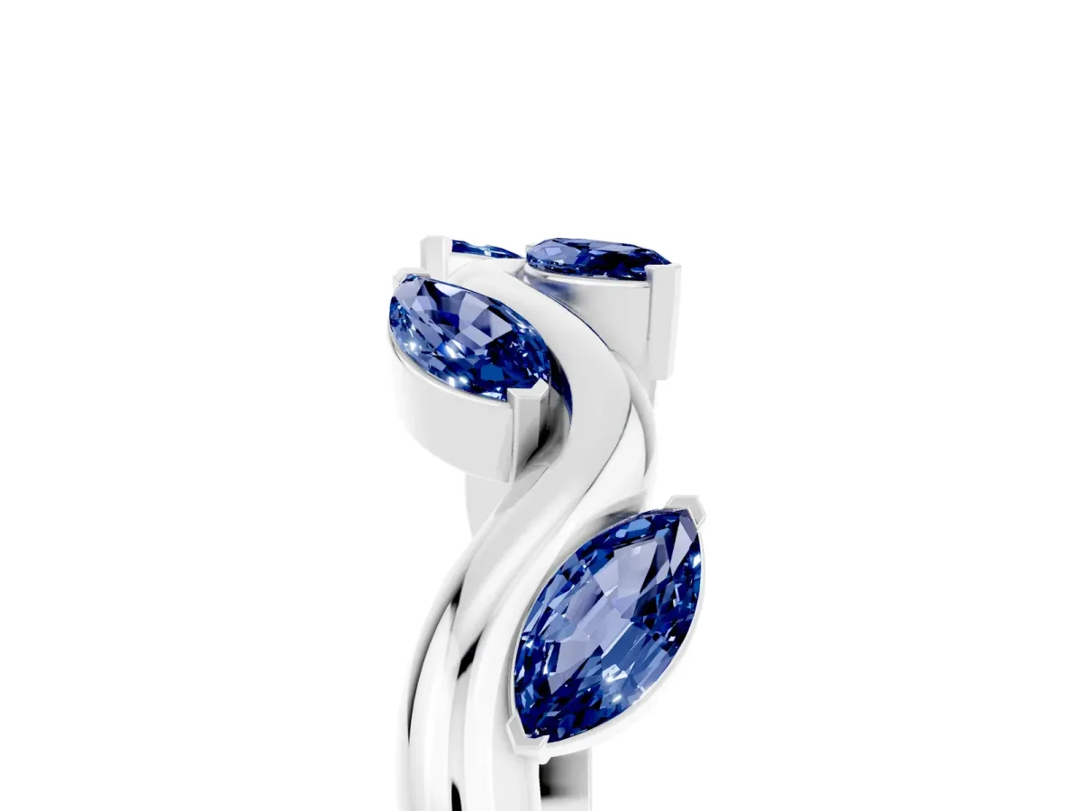 Marquise Blue Sapphire Twisted Band with Prong Setting Silver