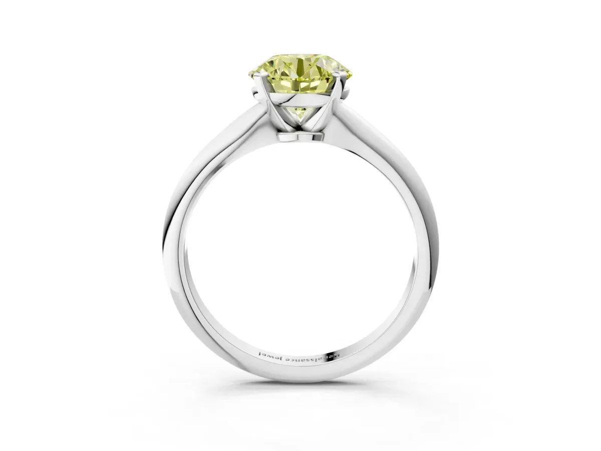 Fancy Yellow Round Cut Diamond Solitaire Engagement Ring with Classic Band and Four-Prong Setting Silver