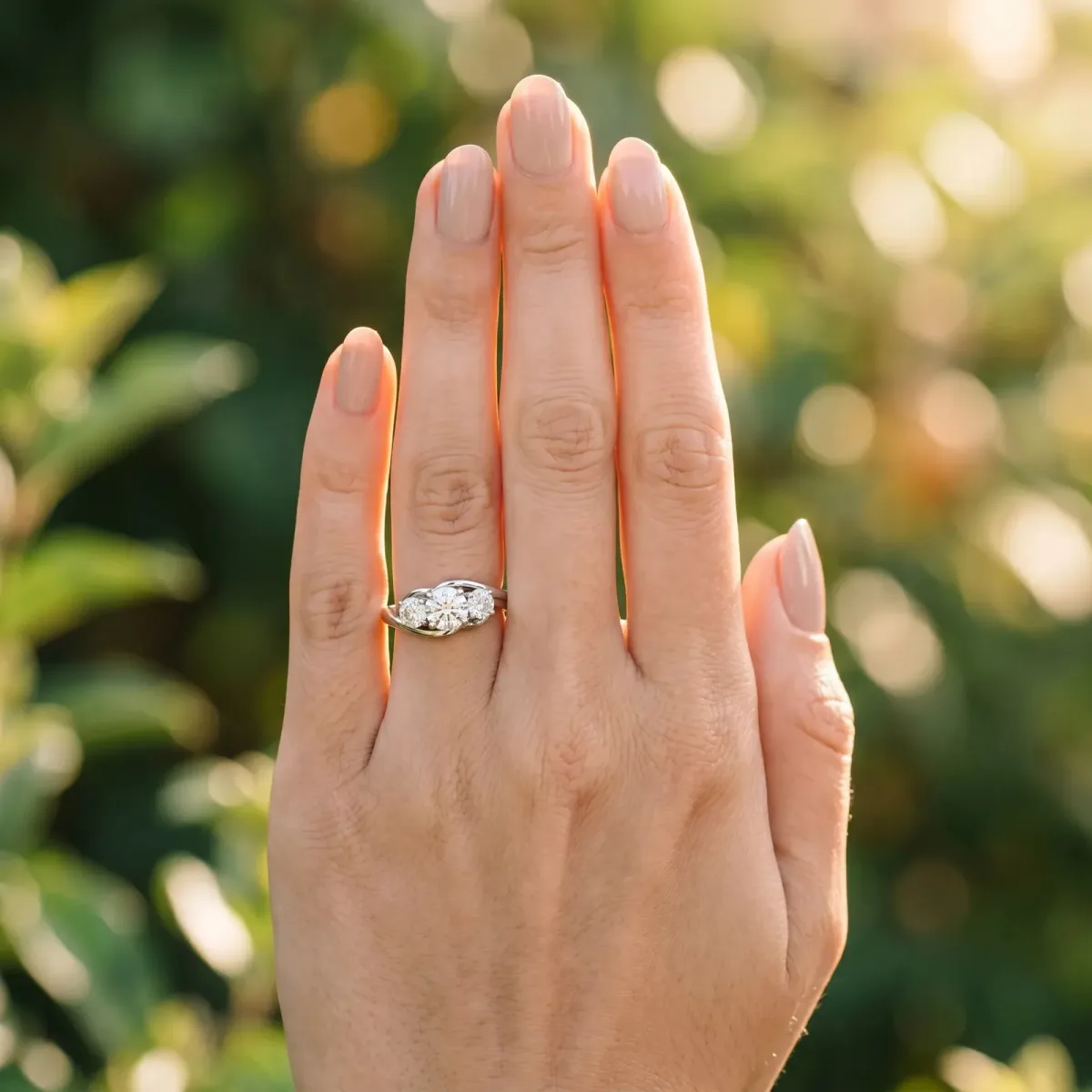 Three-Stone Round Cut Diamond Split Shank Prong Setting Ring White gold