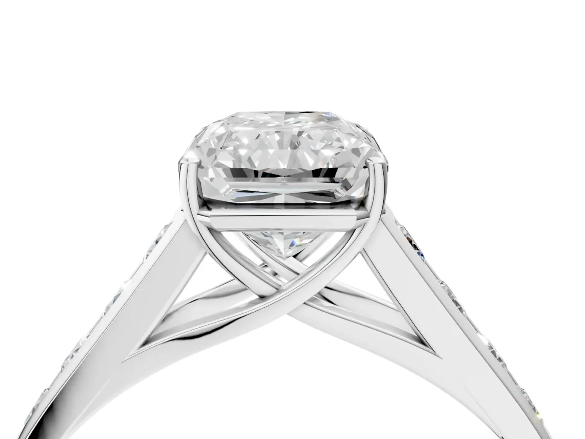 Radiant Cut Solitaire Channel-Set Diamond Engagement Ring with Four-Prong Setting Platinum
