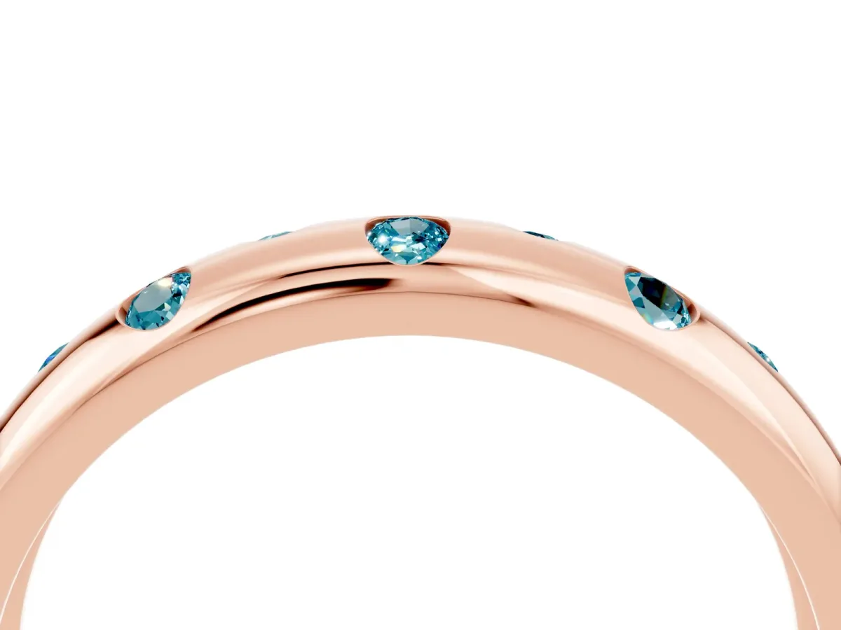 Round Blue Topaz Flush-Set Comfort Fit Band Rose gold