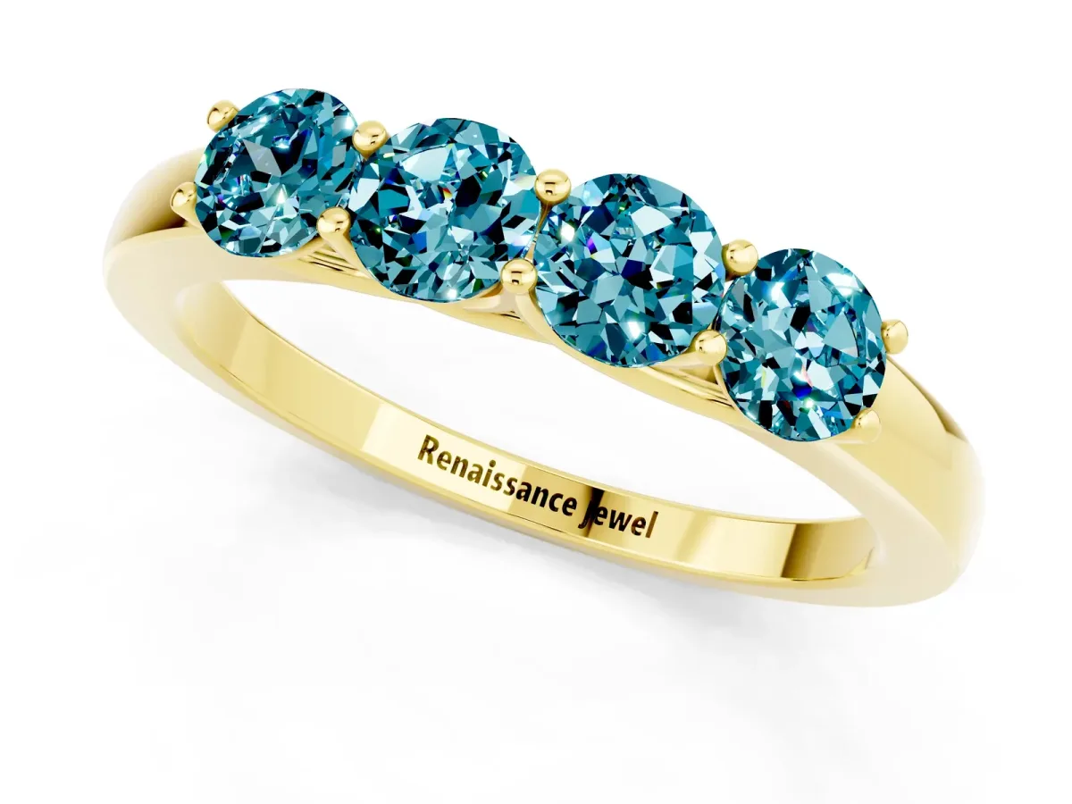 Four-Stone Round Blue Topaz Prong-Set Band Yellow gold