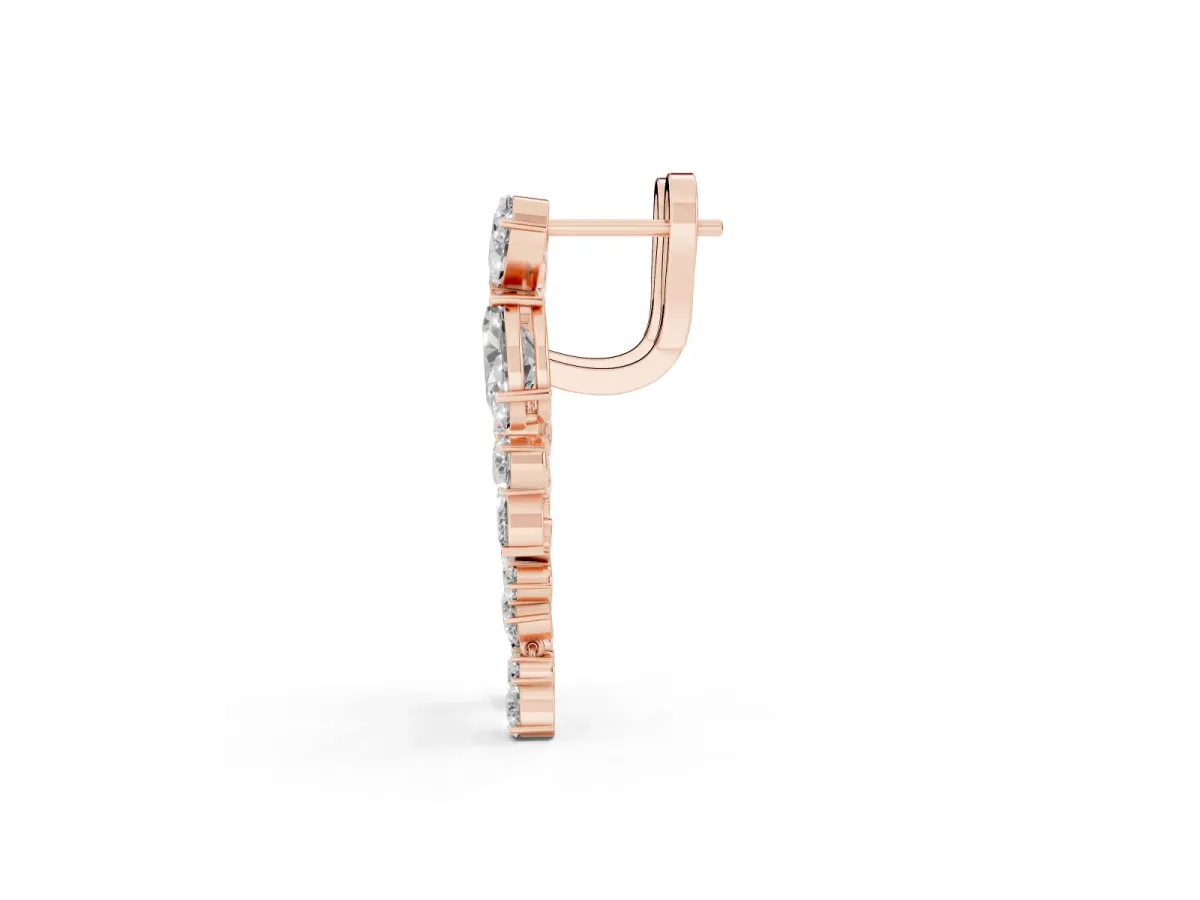 Pear, Marquise and Round Diamond Floral Drop Earrings Rose gold