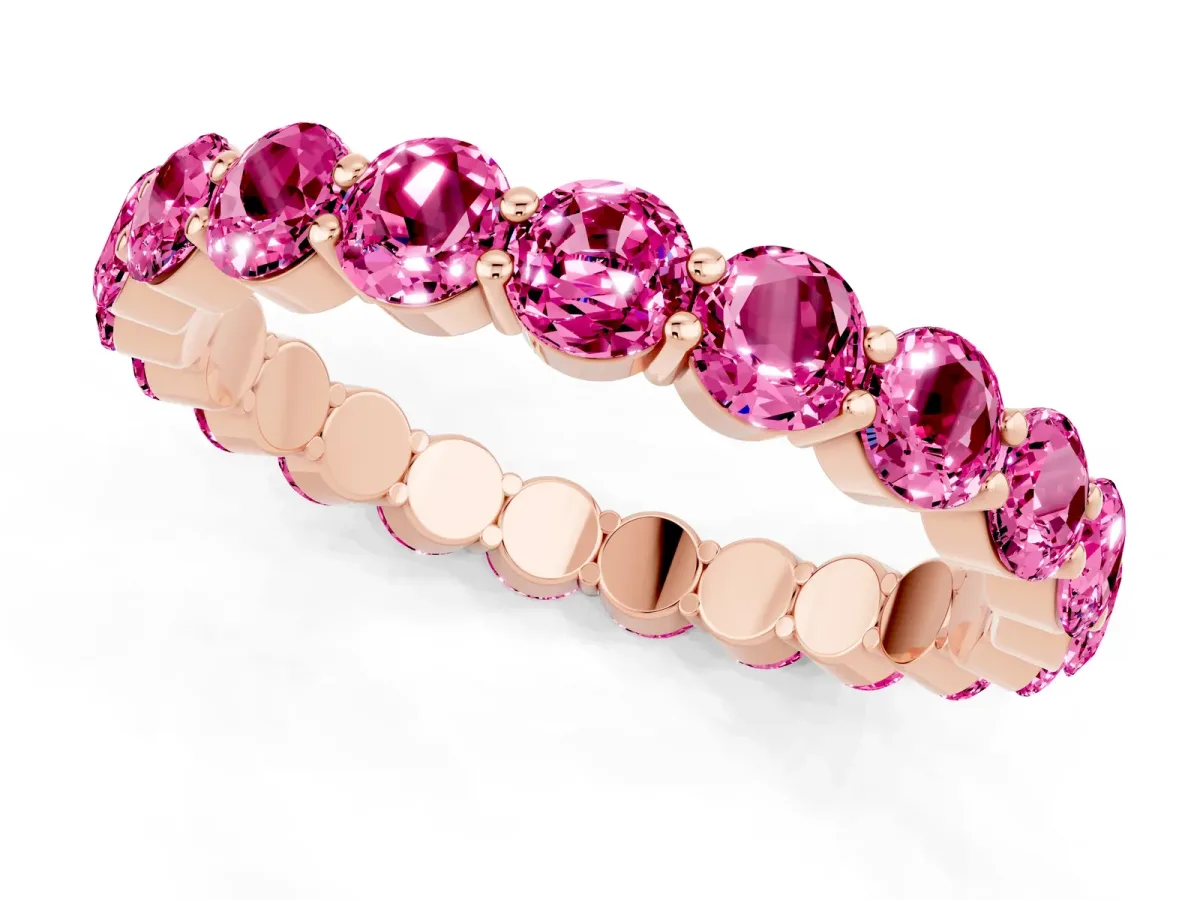Round Pink Sapphire Eternity Band with U-Prong Setting Rose gold