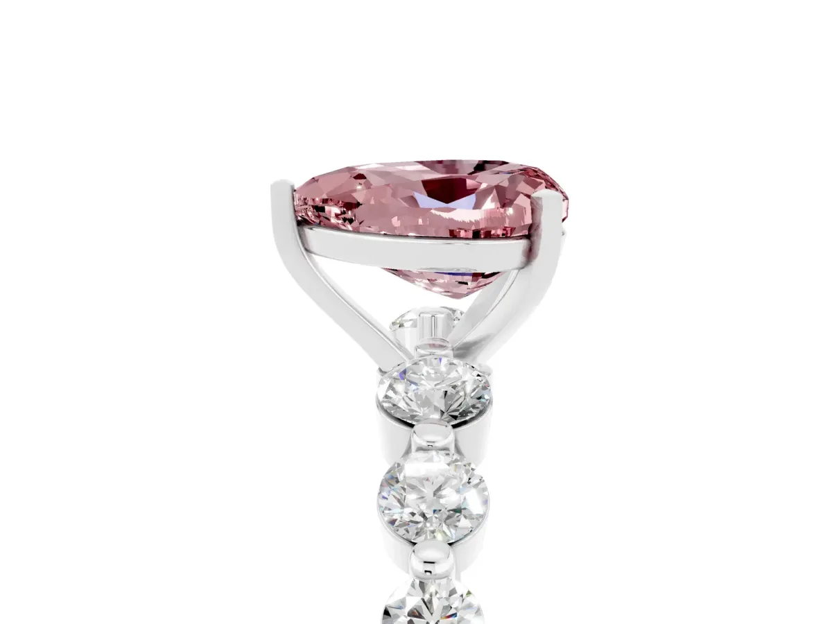 Heart Cut Solitaire Morganite Ring with Pave Band and Four-Prong Setting Silver