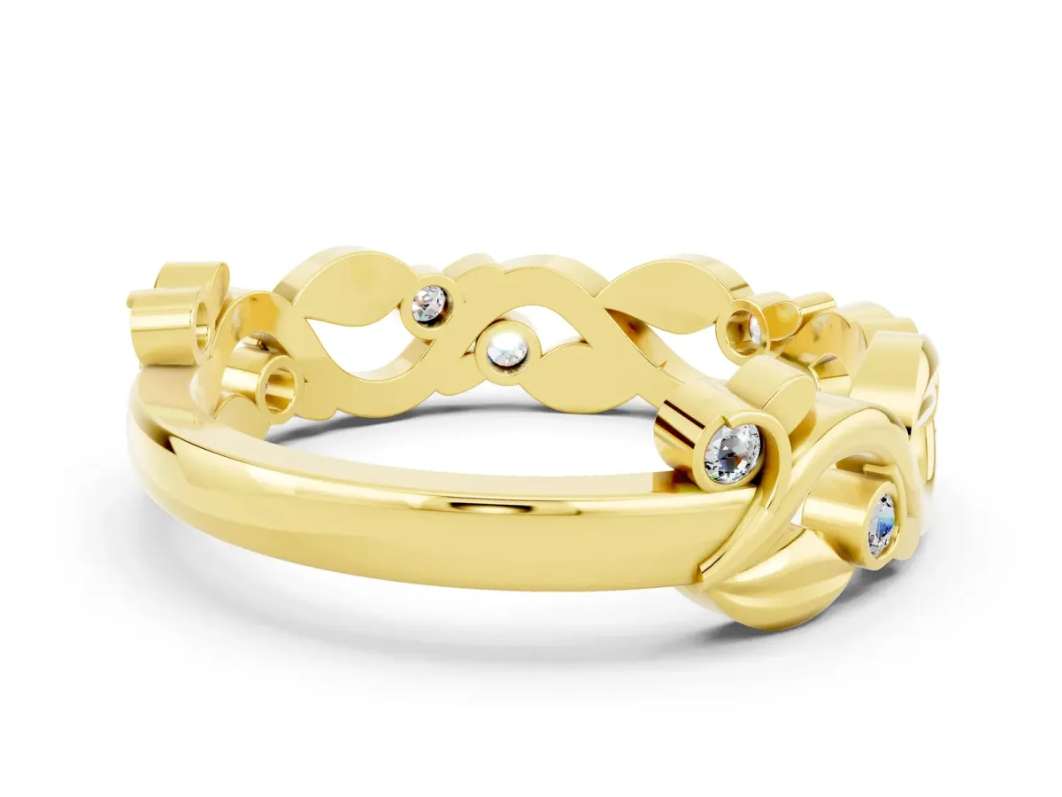 Round Moissanite Leaf Eternity Band with Bezel Setting Yellow gold