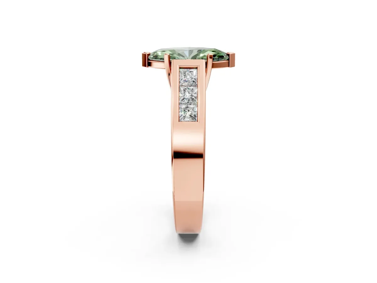 Fancy Green Marquise Cut Cut Channel Set Solitaire Ring with Four-Prong Setting Rose gold