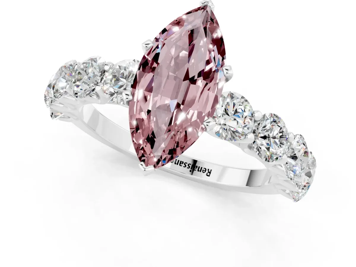 Marquise Cut Morganite Prong Setting with Side Stones on a Pave Band Silver