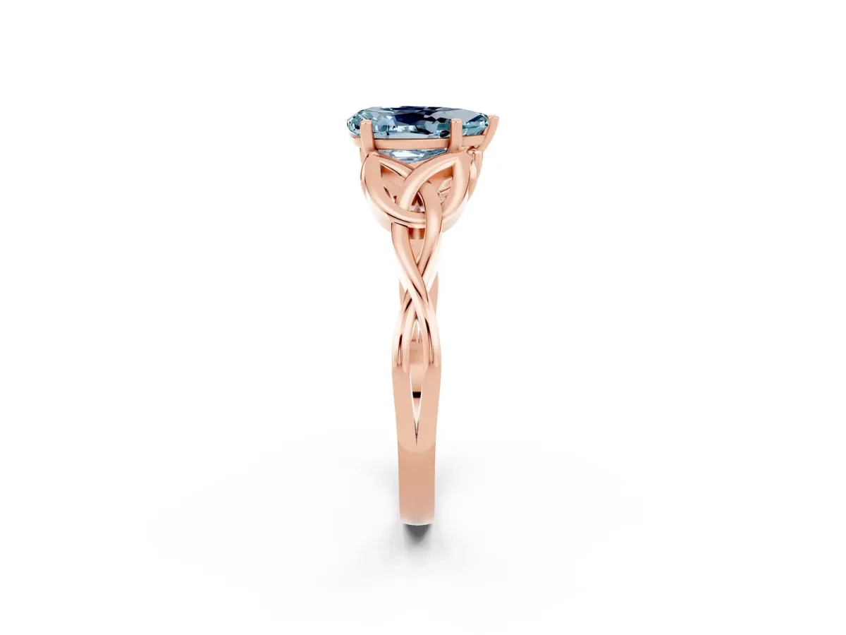 Pear Cut Aquamarine Solitaire Celtic Knot Ring with Four-Prong Setting Rose gold