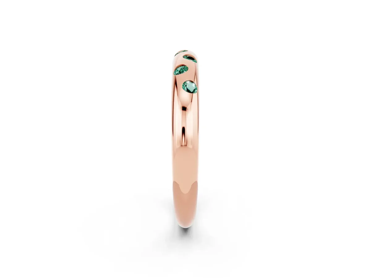 Round Green Sapphire Flush-Set Comfort Fit Band Rose gold