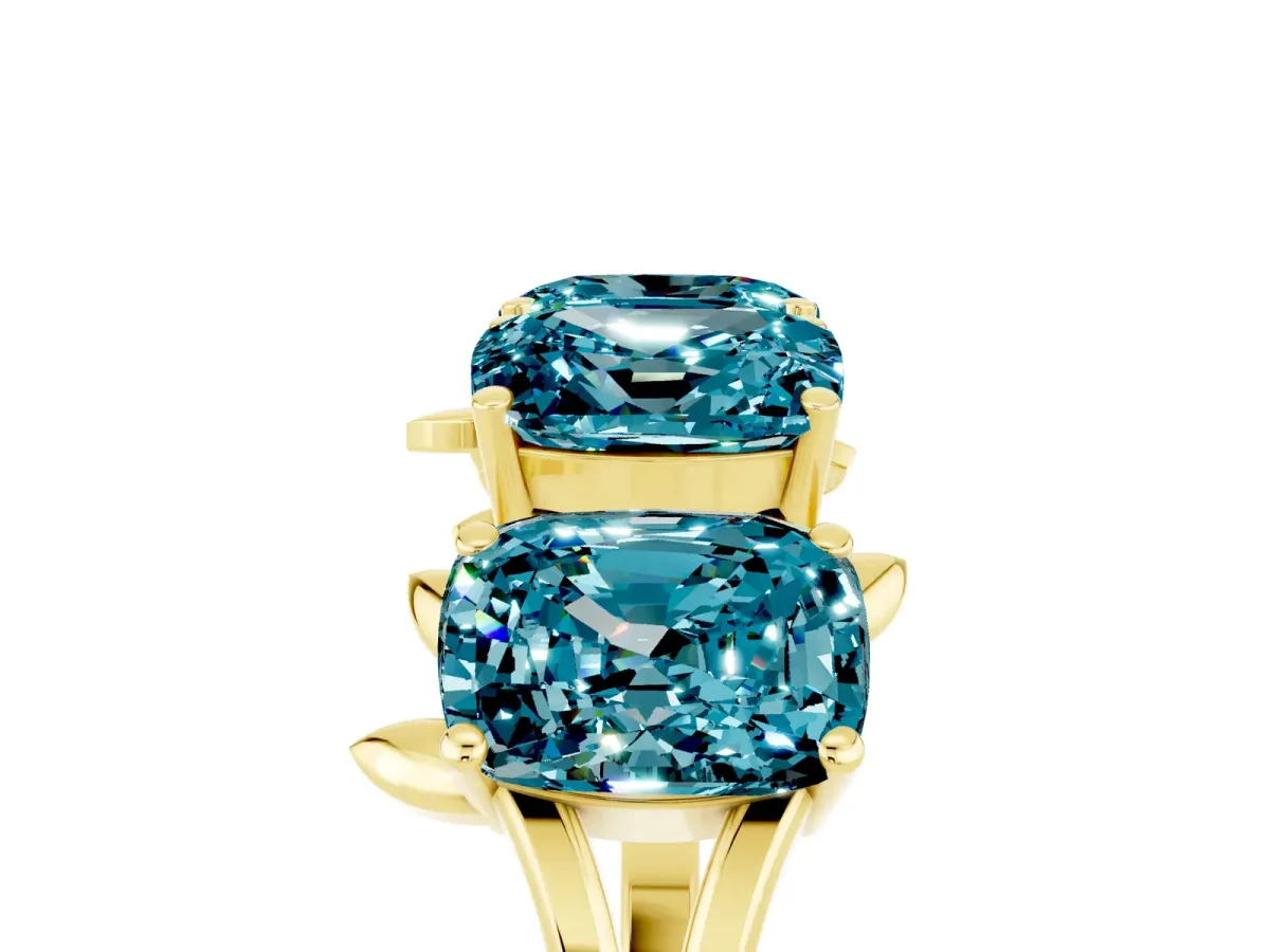 Emerald Cut Blue Topaz Prong-Set Half Eternity Band Yellow gold