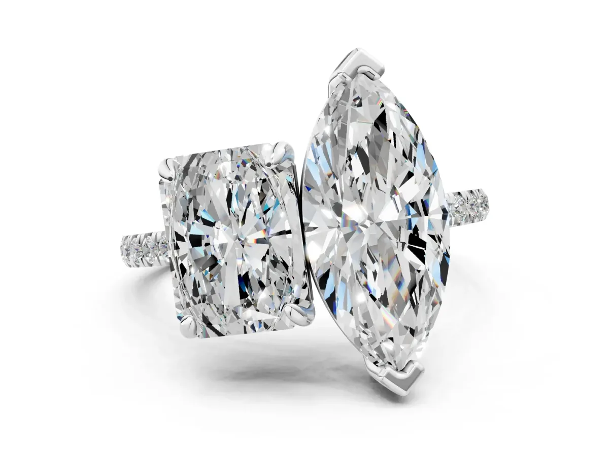 Radiant and Marquise Toi Moi Ring with Prong Setting and Micro Pave Band Silver