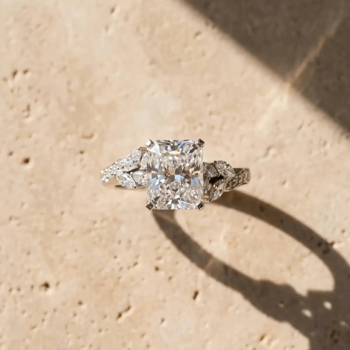 Radiant Cut Solitaire Marquise Twist Band with Six-Prong Setting Platinum
