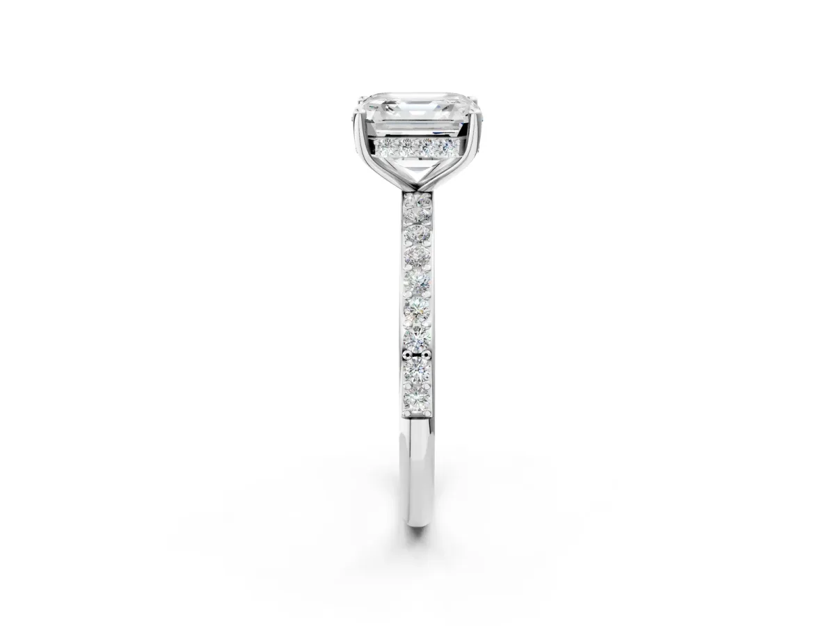 Asscher Cut Cut Diamond Pavé Band Ring with Four-Prong Setting Platinum