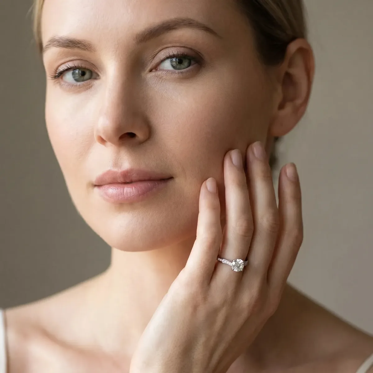Asscher Cut Solitaire Diamond Twist Band with Pavé Setting and Four-Prong Setting Platinum