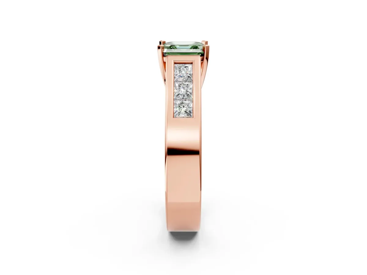 Fancy Green Asscher Cut Cut Channel Set Solitaire Ring with Four-Prong Setting Rose gold