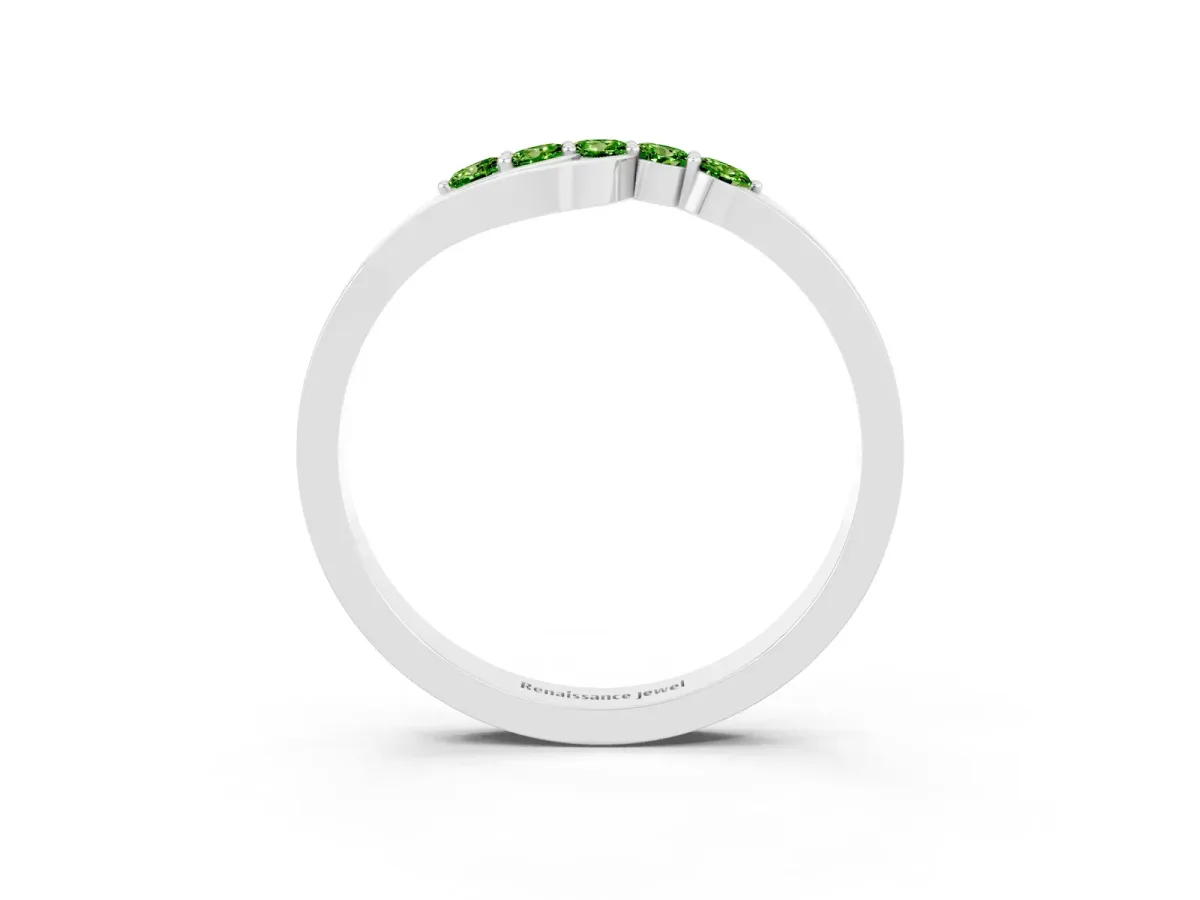 Five-Stone Round Peridot Crossover Band with Prong Setting White gold
