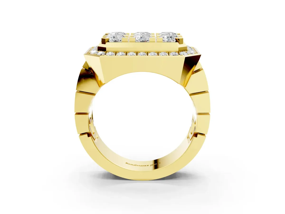 Round Diamond Cluster Halo Mens Ring Yellow gold