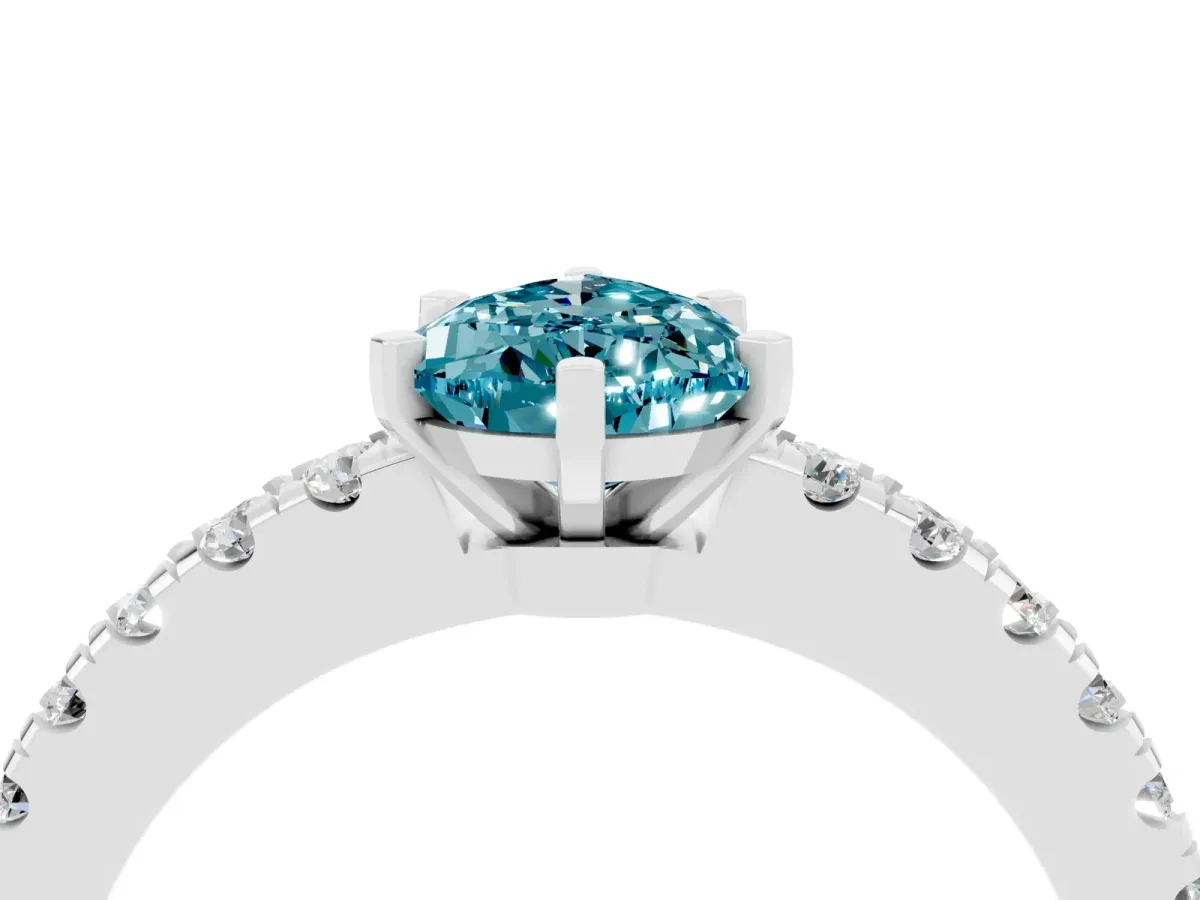 Pear Cut Solitaire Blue Topaz with Pavé Band and Four-Prong Setting Silver