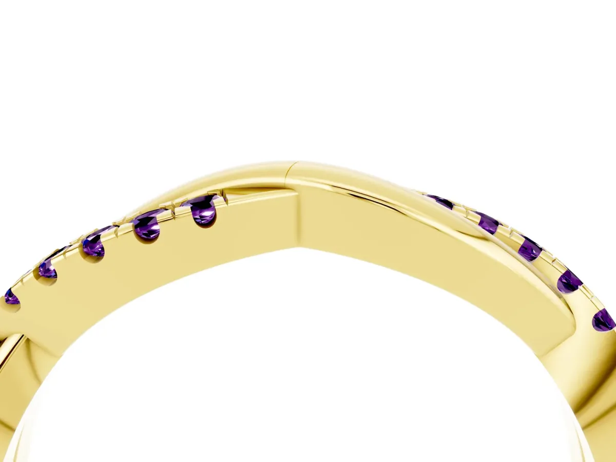 Round Amethyst Twisted Infinity Band with Prong Setting Yellow gold