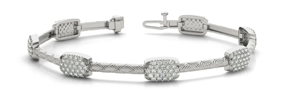 Pavé Round Diamond Cable Bracelet with Box Clasp White gold