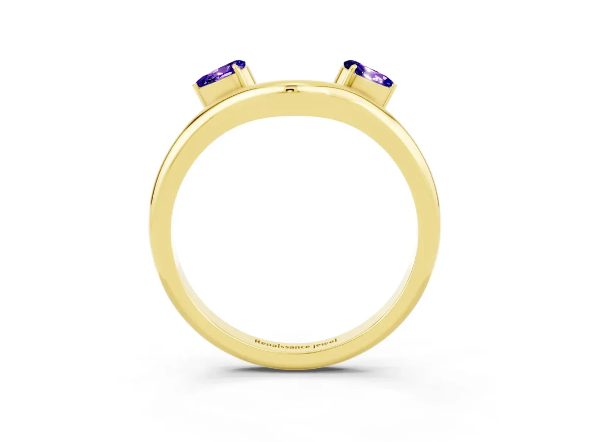Pear Cut Tanzanite Two-Stone Open Band Ring with Prong Setting Yellow gold