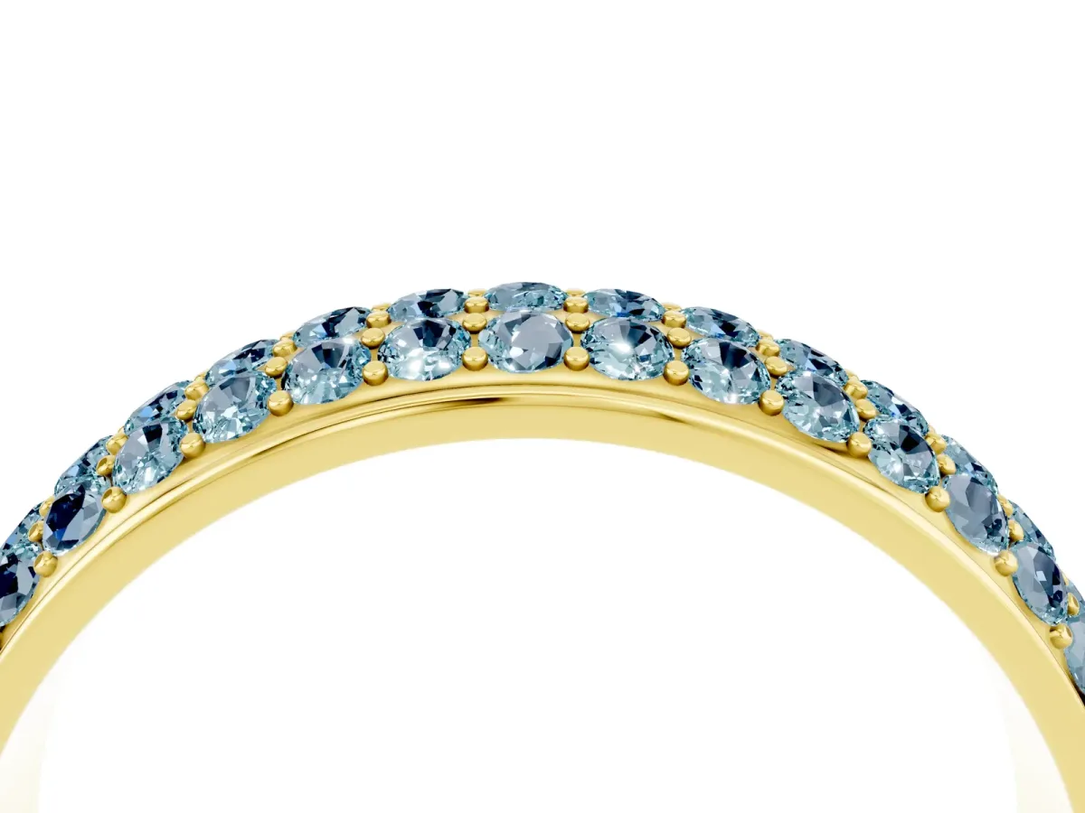 Three-Row Round Aquamarine Eternity Band with Shared Prong Setting Yellow gold