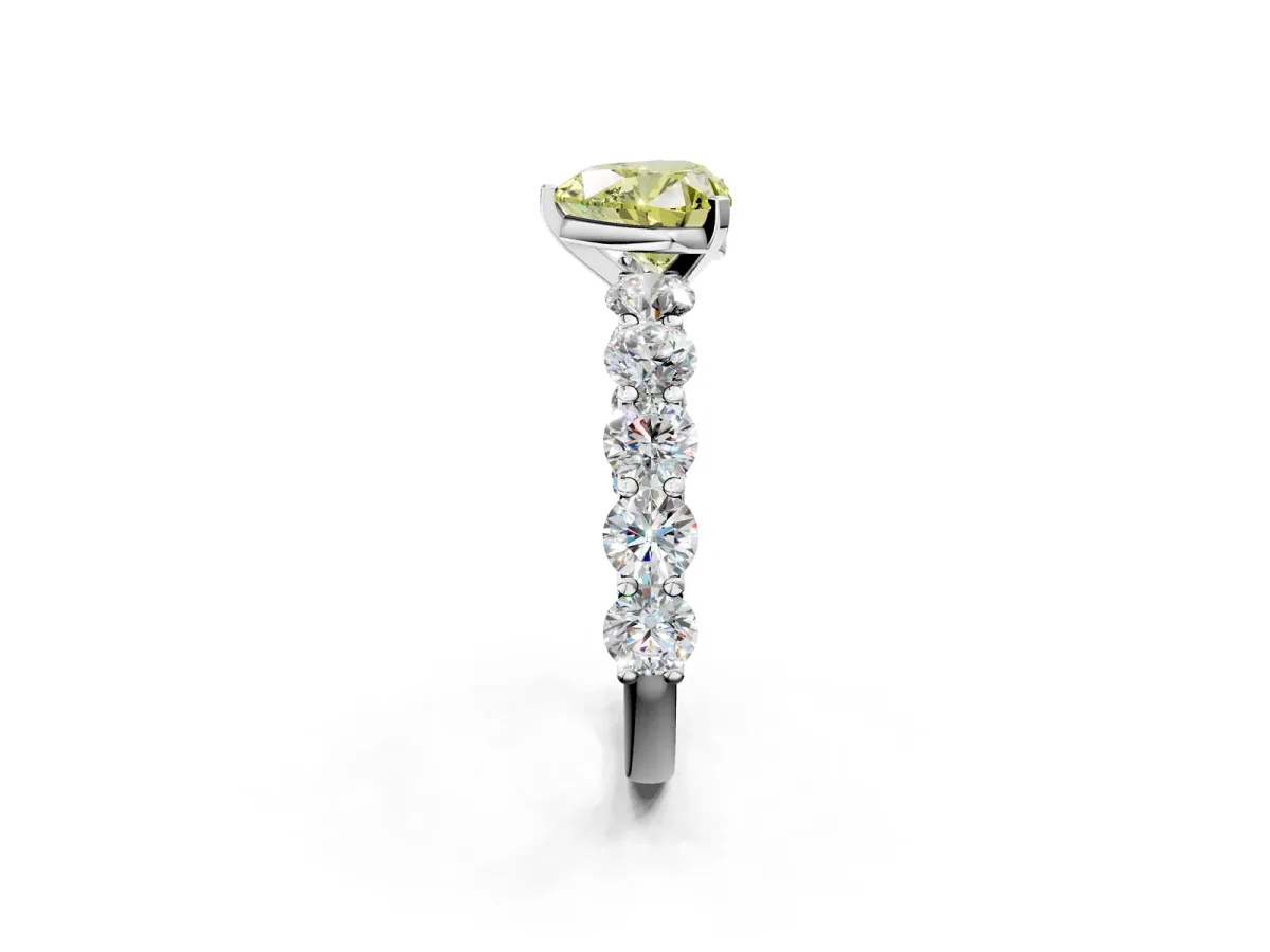 Fancy Yellow Heart Cut Diamond Prong Setting with Side Stones on a Pave Band Silver
