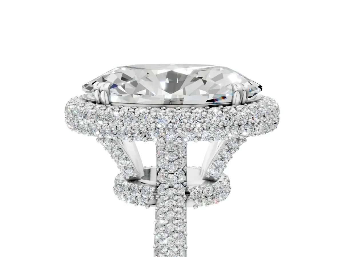 Oval Diamond Halo Ring with Round Diamond Accents White gold