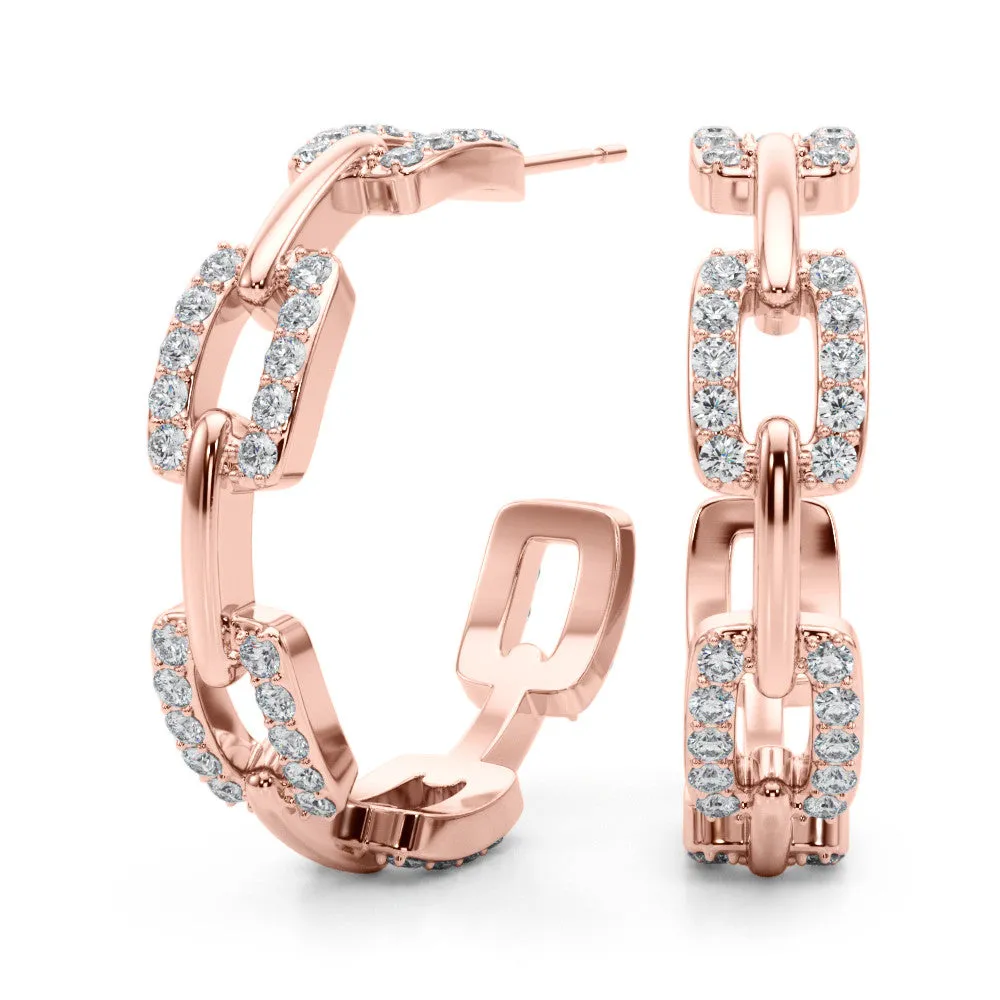 Pavé Round Diamond Link Hoop Earrings with Prong Setting Rose gold
