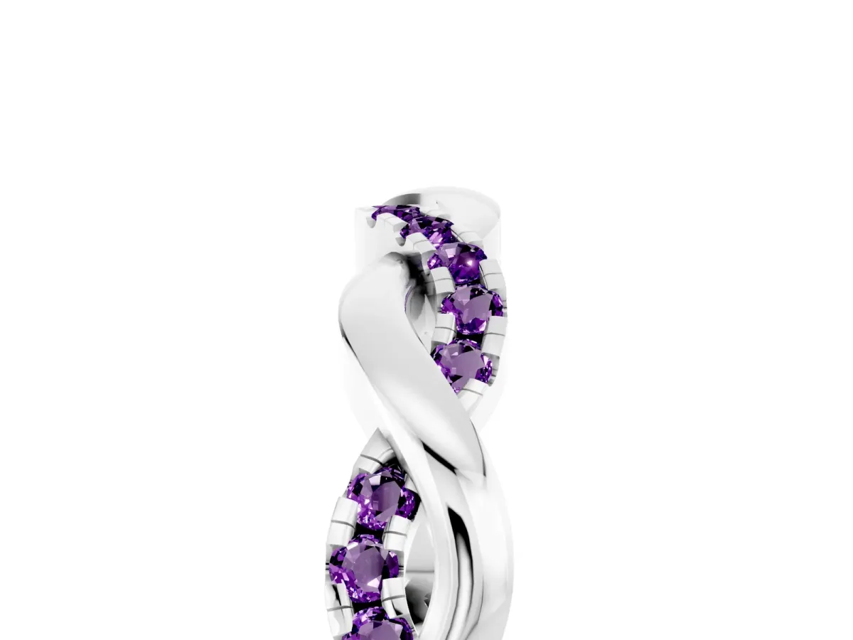 Round Amethyst Twist Eternity Band with Pavé Setting White gold