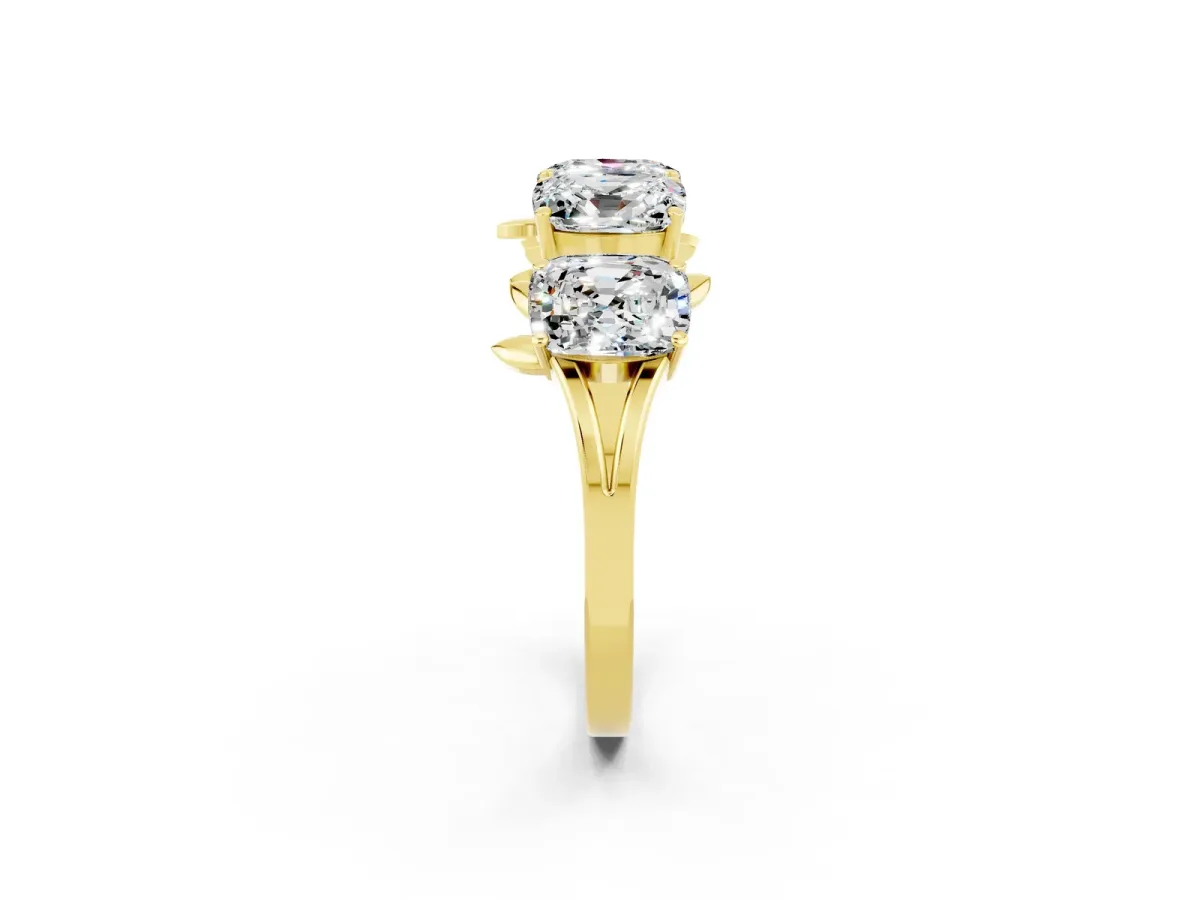 Emerald Cut Moissanite Prong-Set Half Eternity Band Yellow gold