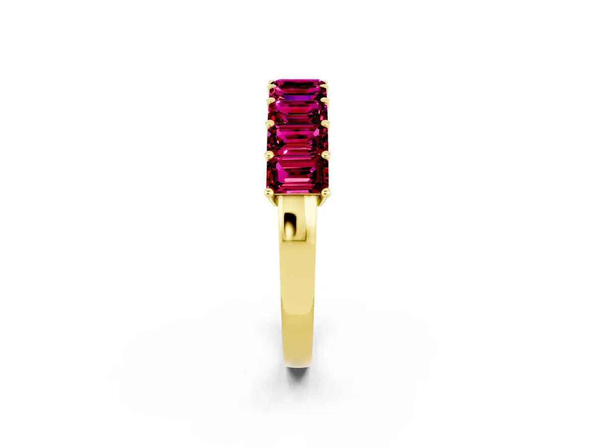 Emerald Cut Garnet Prong-Set Eternity Band Yellow gold