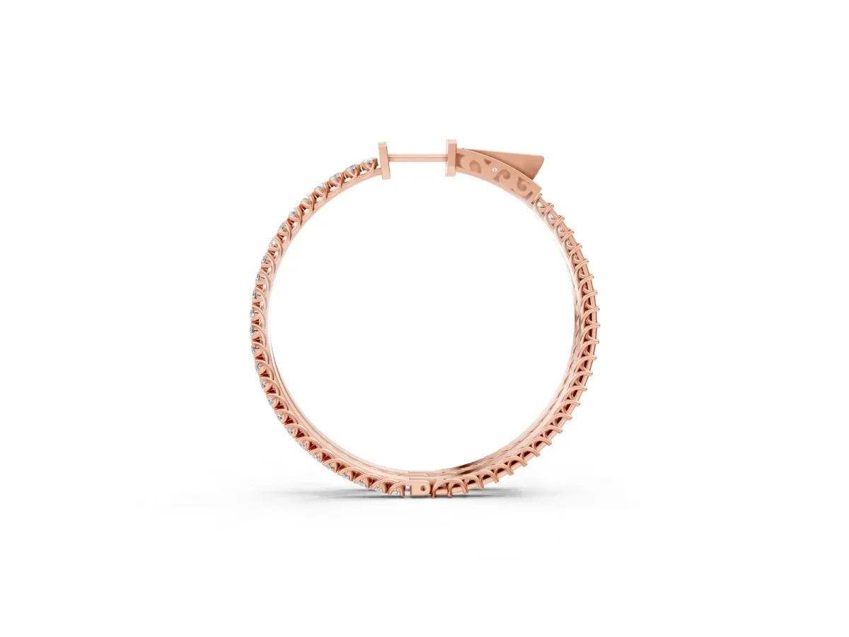 Round Cut Pave Diamond Hoop Earrings with Prong Setting Rose gold